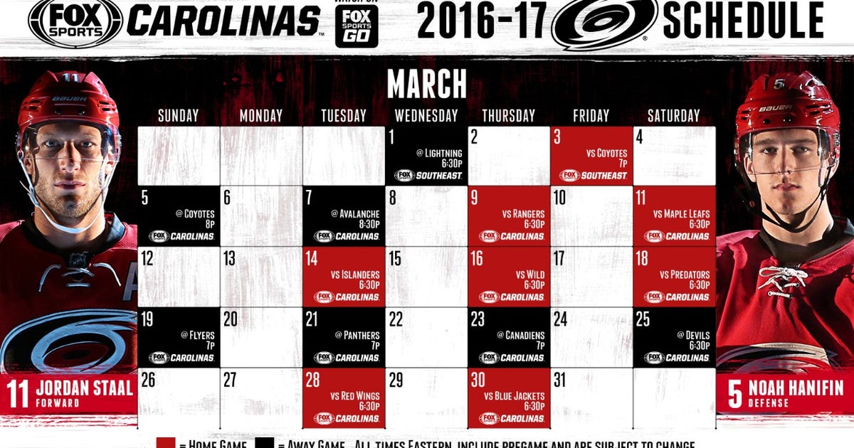 Carolina Hurricanes TV Schedule: March FOX Sports
