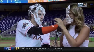Christian Yelich decides to include Jessica Blaylock in the shaving cream party