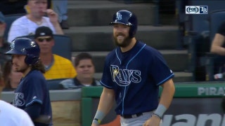 Souza Jr. shakes off a hit by pitch with a smile