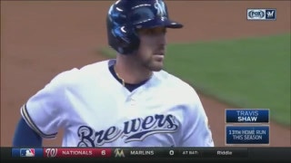 WATCH: Brewers' Shaw homers off top of wall
