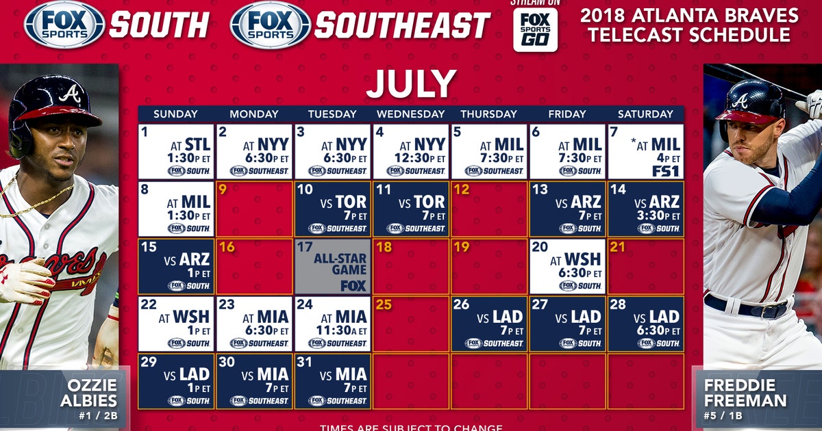 Atlanta Braves TV Schedule: July | FOX Sports