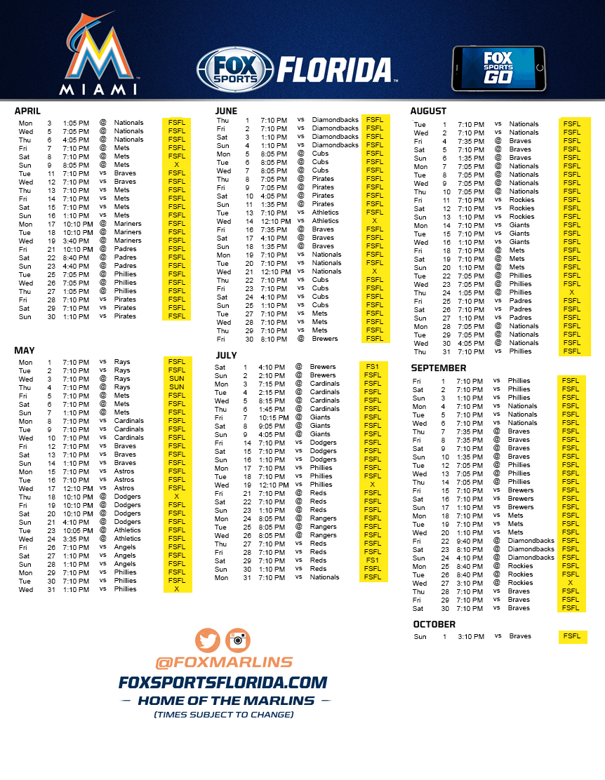 Marlins Printable Schedule