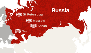 Map of Russia showing the locations of Confederations Cup stadiums