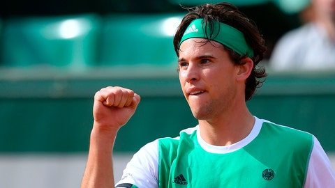Austria's Dominic Thiem celebrates after scoring a point during his tennis match against Argentina's Horacio Zeballos at the Roland Garros 2017 French Open on June 4, 2017 in Paris.  / AFP PHOTO / GABRIEL BOUYS        (Photo credit should read GABRIEL BOUYS/AFP/Getty Images)