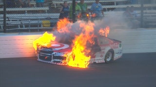 Watch Kyle Larson's car burst into flames after hitting the wall | 2017 BRICKYARD 400