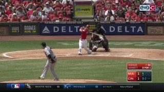 Scooter Gennett breaks bat, still hits home run