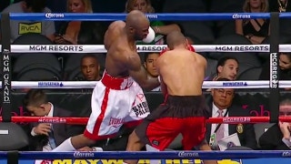 Yordenis Ugas knocks down Thomas Dulorme twice in Round 2 during MayweatherMcGregor prelims