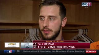 Paul DeJong reacts after hitting his 20th big-league homer
