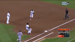 WATCH: Marlins' Dee Gordon races Giants' Nick Hundley to first