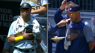 Elias Diaz and Orlando Arcia have standoff after National Anthem