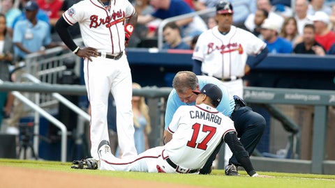 Braves infielder exits game after suffering a freak injury taking the field Braves infielder exits game after suffering a freak injury taking the field