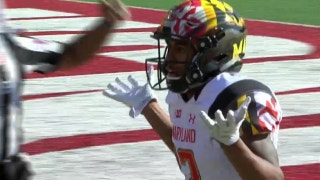 Maryland's Max Bortenschlager connects with Taivon Jacobs for his first touchdown of the day