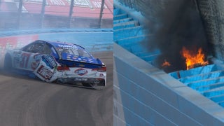 Chris Bueshcer plows into the safer barrier causing it to catch fire | 2017 PHOENIX