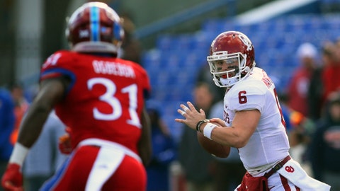 Baker Mayfield Grabs Crotch, Mouths Expletives At Kansas Sideline After Touchdown Baker Mayfield Grabs Crotch, Mouths Expletives At Kansas Sideline After Touchdown