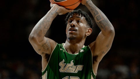 South Floridas Geno Thorpe in the first half of an NCAA college basketball game Wednesday Feb. 8 2017 in Storrs Conn