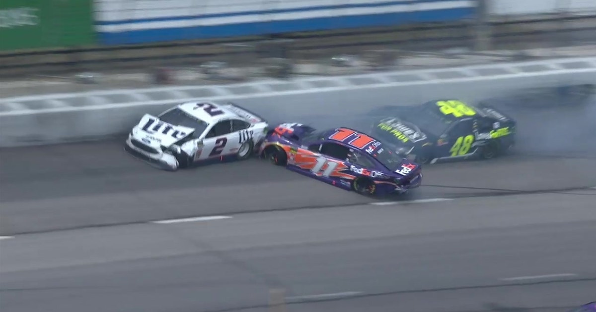 Denny Hamlin takes out Jimmie Johnson, Brad Keselowski in major multi ...