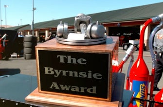 Bryson Byrnes presents the fourth annual Byrnsie Award to Jimmie Johnson