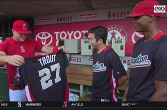 U.S. Army Sergeant presents Mike Trout with his All-Star Game jersey