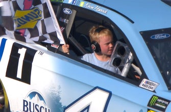 Kevin Harvick scores seventh win of the year and celebrates with his son Keelan | 2018 MICHIGAN