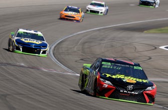 The Latest: Harvick blows tire, crashes out in Vegas