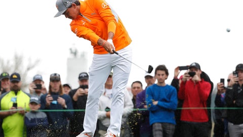 Rickie Fowler hits from the fourth tee during the final round of the Phoenix Open PGA golf tournament Sunday Feb. 3 2019 in Scottsdale Ariz