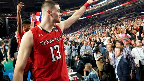 Texas Tech guard Matt Mooney reacts to fans after a semifinal round game against Michigan State in the Final Four NCAA college basketball tournament Saturday