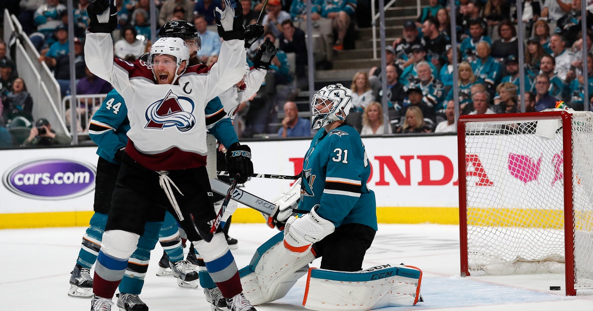 Avalanche beat Sharks 4-3 to even series at game apiece 