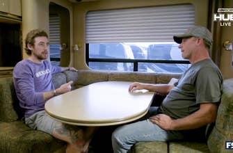 Team Penske’s Ryan Blaney interviews his dad Dave Blaney