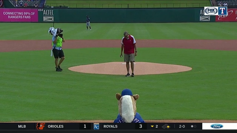 Long Time Rangers TV Director Dave Burchett Throws First Pitch