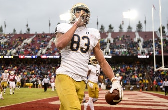 
					No. 16 Notre Dame handles Stanford 45-24, clinching their 3rd straight 10 win season
				