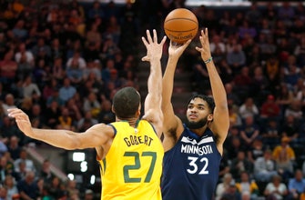 
					Towns hits 7 3-pointers, Wolves beat Jazz without Wiggins
				
