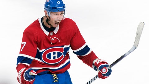 Montreal Canadiens' Ilya Kovalchuk celebrates after scoring during overtime period NHL hockey game action against the Toronto Maple Leafs in Montreal Saturday Feb. 8 2020