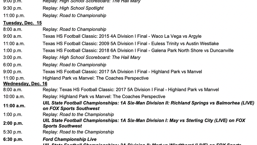 2020 Fox Sports Southwest Championship Week Schedule Click Here Fox Sports