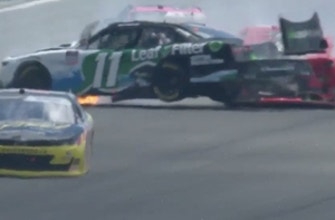 Justin Haley SLAMS wall after contact with Sam Mayer