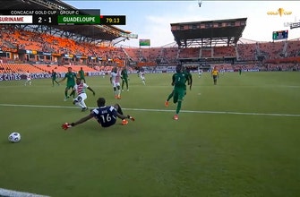 Nigel Hasselbaink gives Suriname a 2-1 lead over Guadeloupe