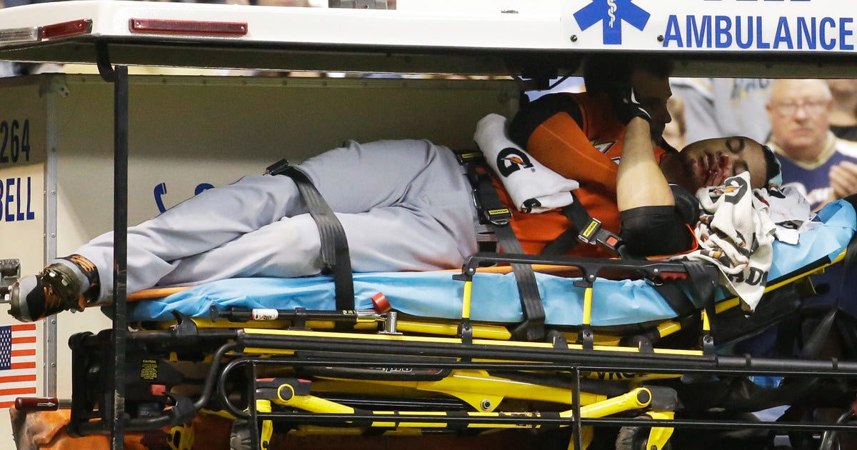 VIDEO Giancarlo Stanton carted off after being hit in face by pitch