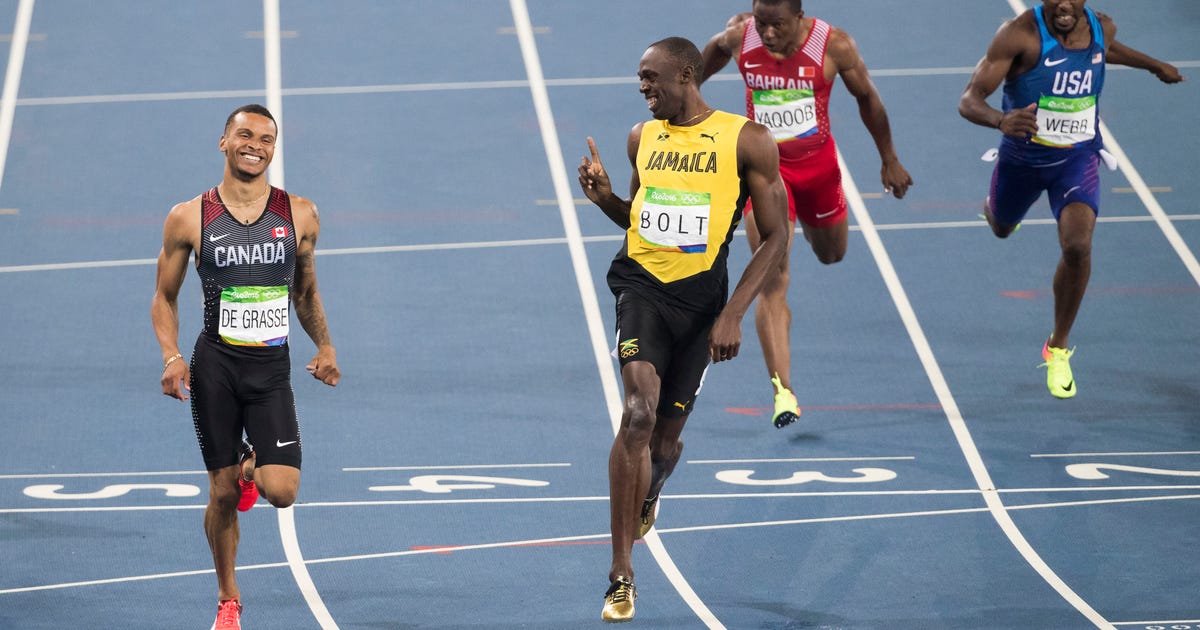 Usain Bolt, Andre De Grasse share hilarious mid-race laugh as they ...